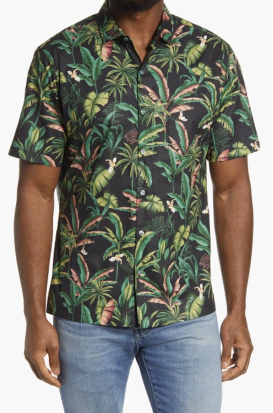 Tori Richard Mighty Jungle Black Tropical Print Button Up Shirt Men's Size L